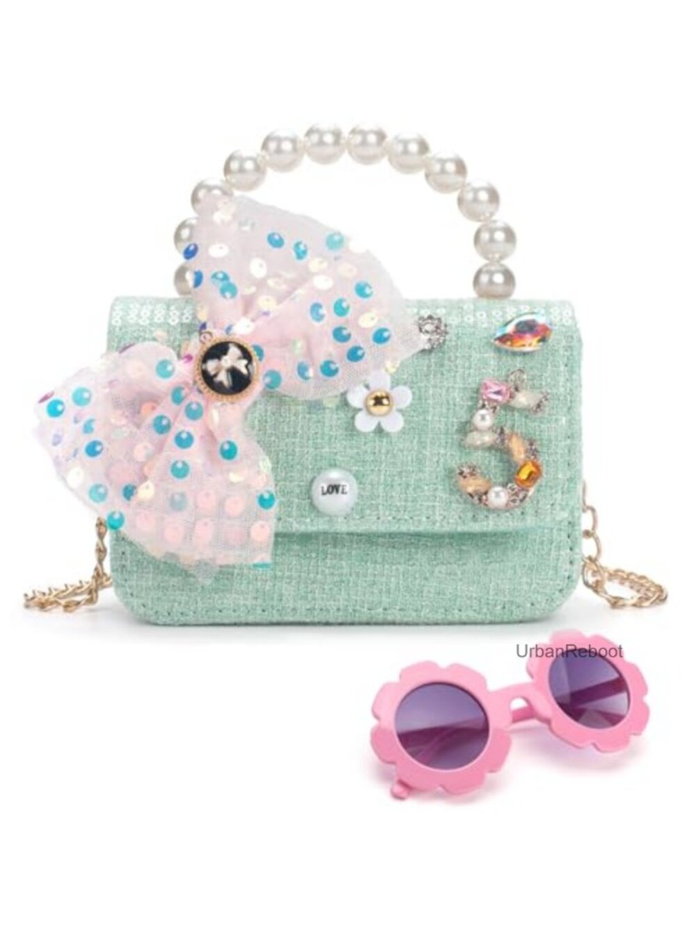 Toddler Purse Small Crossbody Bag with Pink Sunglasses Big Bow Faux Leather